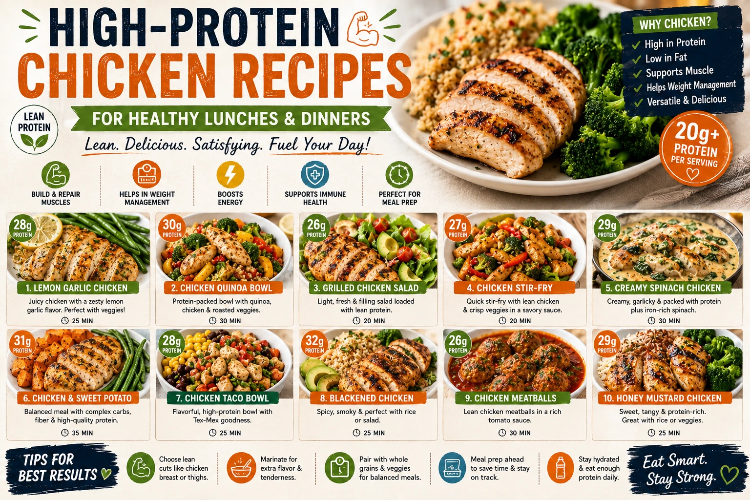 High-Protein Chicken Recipes for Healthy Lunches and Dinners