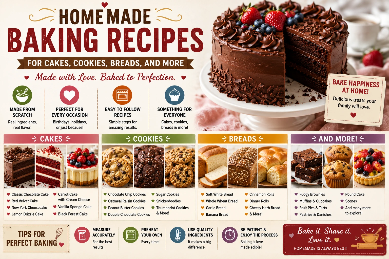 Homemade Baking Recipes for Cakes, Cookies, Breads, and More